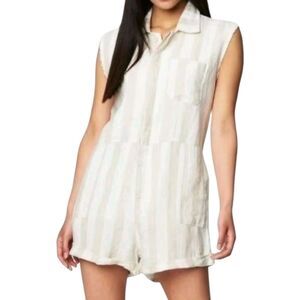 Blank NYC Women's Size Small Striped Linen Romper In Changing Lanes NEW FLAWED